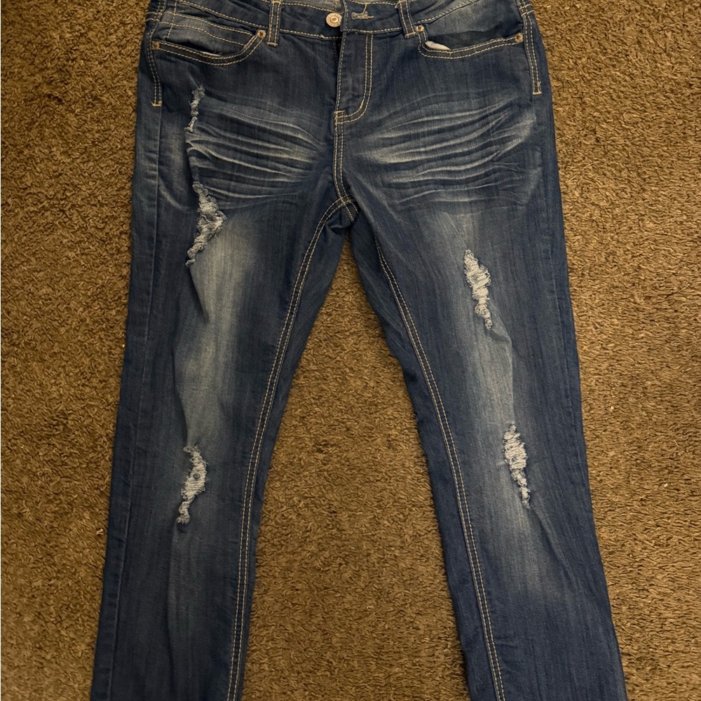 Rue21 Dark Blue Distressed Skinny Jeans